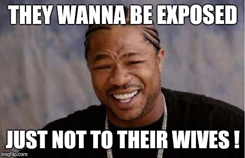 Yo Dawg Heard You Meme | THEY WANNA BE EXPOSED JUST NOT TO THEIR WIVES ! | image tagged in memes,yo dawg heard you | made w/ Imgflip meme maker