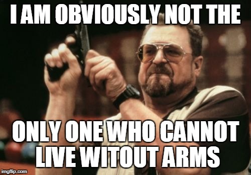 Am I The Only One Around Here Meme | I AM OBVIOUSLY NOT THE ONLY ONE WHO CANNOT LIVE WITOUT ARMS | image tagged in memes,am i the only one around here | made w/ Imgflip meme maker