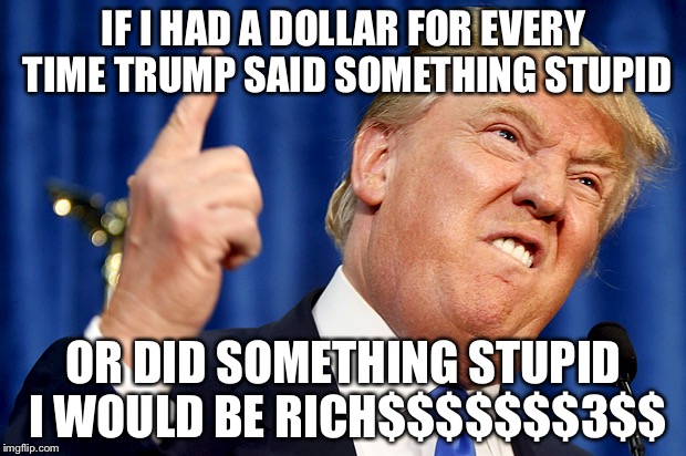 Donald Trump | IF I HAD A DOLLAR FOR EVERY TIME TRUMP SAID SOMETHING STUPID; OR DID SOMETHING STUPID I WOULD BE RICH$$$$$$$3$$ | image tagged in donald trump | made w/ Imgflip meme maker