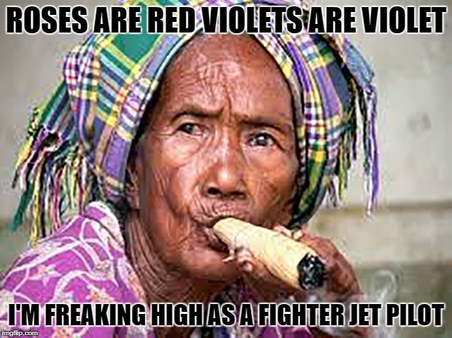 doobie mama | ROSES ARE RED VIOLETS ARE VIOLET; I'M FREAKING HIGH AS A FIGHTER JET PILOT | image tagged in joint | made w/ Imgflip meme maker