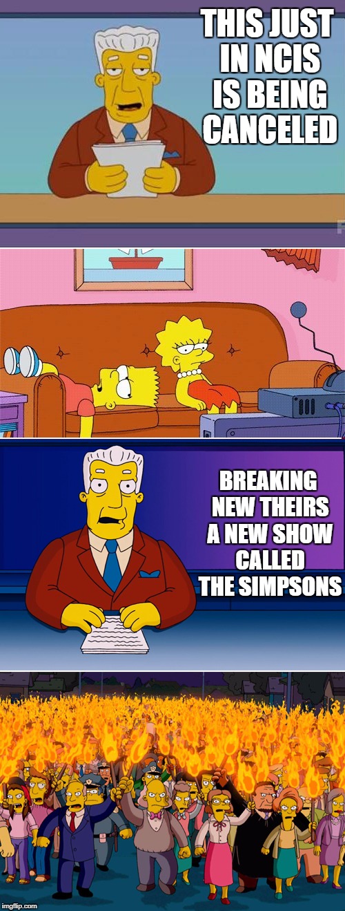 Double Standard | THIS JUST IN NCIS IS BEING CANCELED; BREAKING NEW THEIRS A NEW SHOW CALLED THE SIMPSONS | image tagged in double standard | made w/ Imgflip meme maker