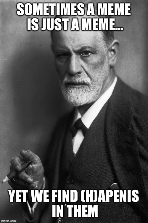 Sigmund Freud Meme | SOMETIMES A MEME IS JUST A MEME... YET WE FIND (H)APENIS IN THEM | image tagged in memes,sigmund freud | made w/ Imgflip meme maker