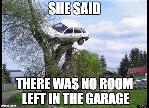 Secure Parking Meme | SHE SAID; THERE WAS NO ROOM LEFT IN THE GARAGE | image tagged in memes,secure parking | made w/ Imgflip meme maker