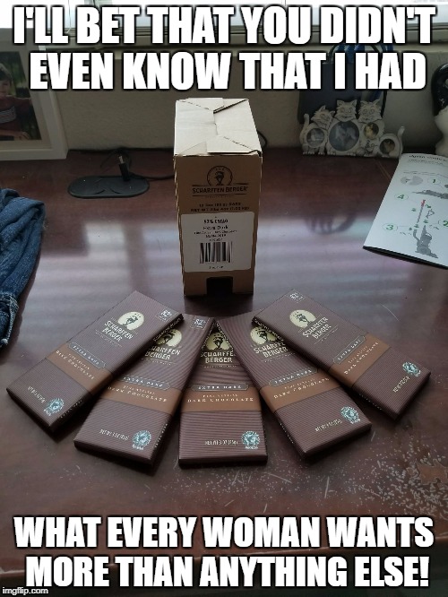 I'LL BET THAT YOU DIDN'T EVEN KNOW THAT I HAD; WHAT EVERY WOMAN WANTS MORE THAN ANYTHING ELSE! | image tagged in sharffen berger | made w/ Imgflip meme maker
