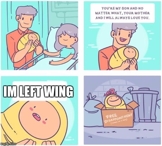 free disappointment | IM LEFT WING | image tagged in free disappointment | made w/ Imgflip meme maker