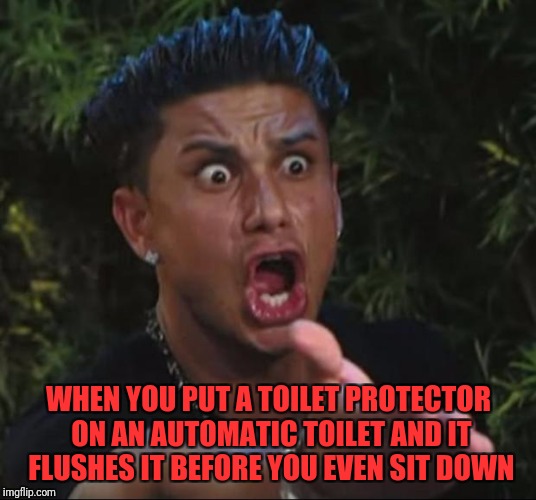 DJ Pauly D Meme | WHEN YOU PUT A TOILET PROTECTOR ON AN AUTOMATIC TOILET AND IT FLUSHES IT BEFORE YOU EVEN SIT DOWN | image tagged in memes,dj pauly d | made w/ Imgflip meme maker
