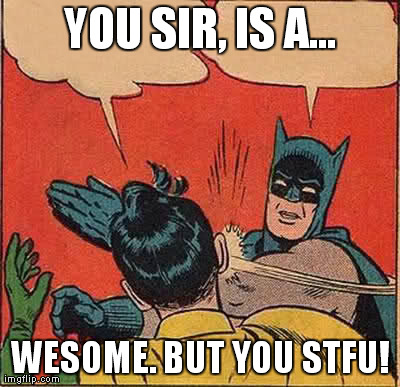 Batman Slapping Robin Meme | YOU SIR, IS A... WESOME. BUT YOU STFU! | image tagged in memes,batman slapping robin | made w/ Imgflip meme maker