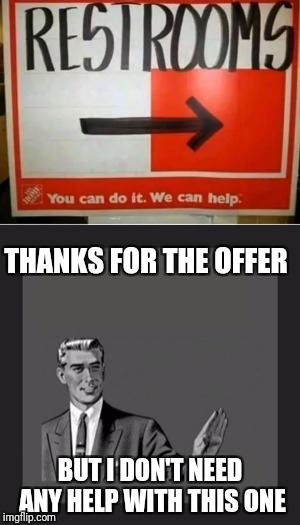 THANKS FOR THE OFFER; BUT I DON'T NEED ANY HELP WITH THIS ONE | image tagged in memes,kill yourself guy,trhtimmy,home depot | made w/ Imgflip meme maker