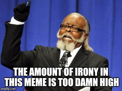 Too Damn High Meme | THE AMOUNT OF IRONY IN THIS MEME IS TOO DAMN HIGH | image tagged in memes,too damn high | made w/ Imgflip meme maker