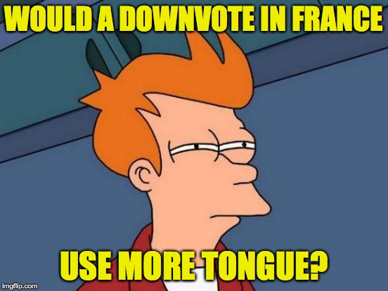 Futurama Fry Meme | WOULD A DOWNVOTE IN FRANCE USE MORE TONGUE? | image tagged in memes,futurama fry | made w/ Imgflip meme maker