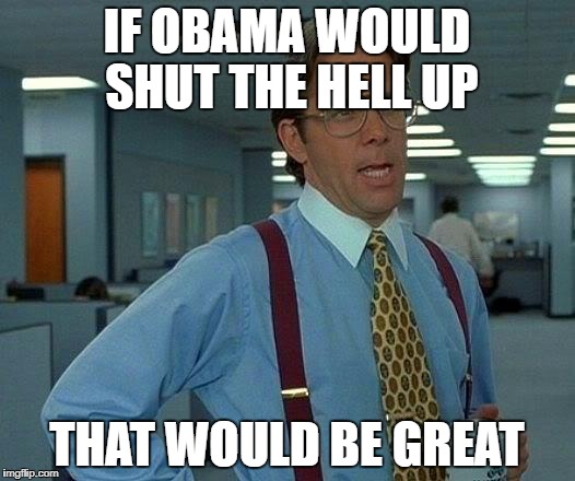 That Would Be Great | IF OBAMA WOULD SHUT THE HELL UP; THAT WOULD BE GREAT | image tagged in memes,that would be great | made w/ Imgflip meme maker