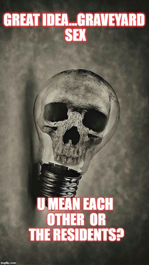 GREAT IDEA...GRAVEYARD SEX; U MEAN EACH OTHER 
OR THE RESIDENTS? | made w/ Imgflip meme maker