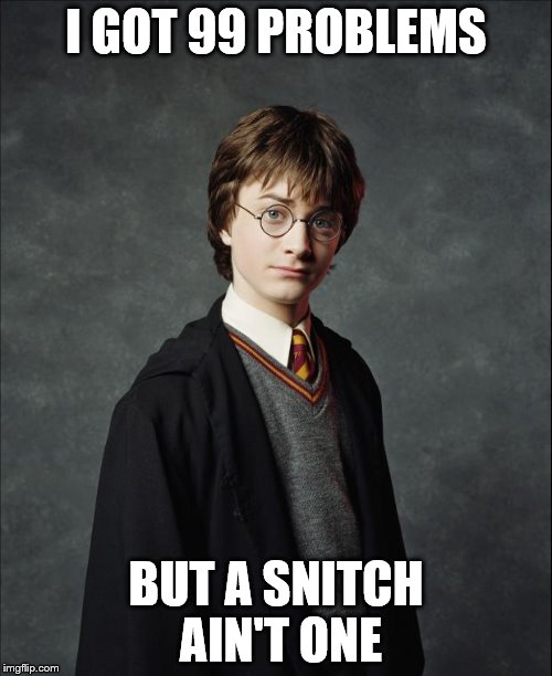 Harry Potter | I GOT 99 PROBLEMS; BUT A SNITCH AIN'T ONE | image tagged in harry potter | made w/ Imgflip meme maker