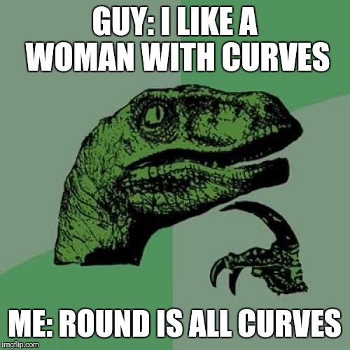 Philosoraptor Meme | GUY: I LIKE A WOMAN WITH CURVES; ME: ROUND IS ALL CURVES | image tagged in memes,philosoraptor | made w/ Imgflip meme maker