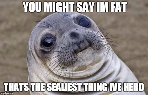 Awkward Moment Sealion | YOU MIGHT SAY IM FAT; THATS THE SEALIEST THING IVE HERD | image tagged in memes,awkward moment sealion | made w/ Imgflip meme maker