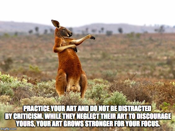 PRACTICE YOUR ART AND DO NOT BE DISTRACTED BY CRITICISM. WHILE THEY NEGLECT THEIR ART TO DISCOURAGE YOURS, YOUR ART GROWS STRONGER FOR YOUR FOCUS. | made w/ Imgflip meme maker