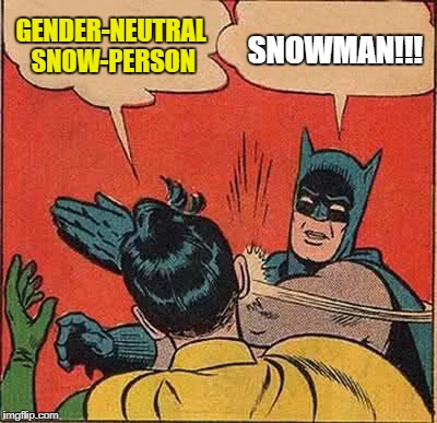Batman Slapping Robin Meme | GENDER-NEUTRAL SNOW-PERSON; SNOWMAN!!! | image tagged in memes,batman slapping robin | made w/ Imgflip meme maker