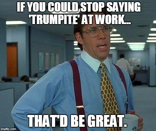 That Would Be Great | IF YOU COULD STOP SAYING 'TRUMPITE' AT WORK... THAT'D BE GREAT. | image tagged in memes,that would be great | made w/ Imgflip meme maker