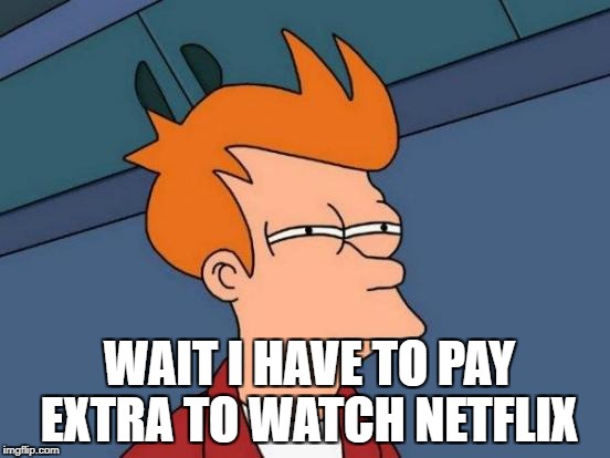 Futurama Fry | WAIT I HAVE TO PAY EXTRA TO WATCH NETFLIX | image tagged in memes,futurama fry | made w/ Imgflip meme maker