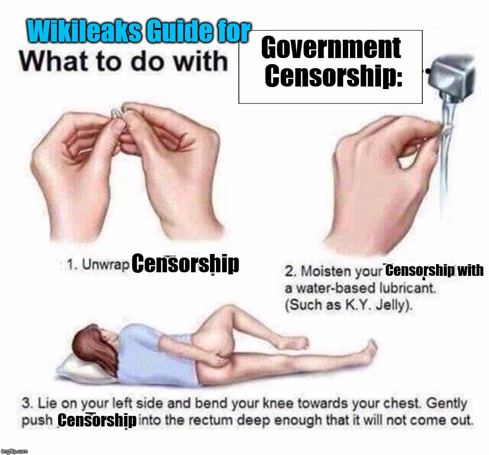 Wikileaks Guide for; Government Censorship:; Censorship; Censorship with; Censorship | image tagged in wikileaks,censorship | made w/ Imgflip meme maker