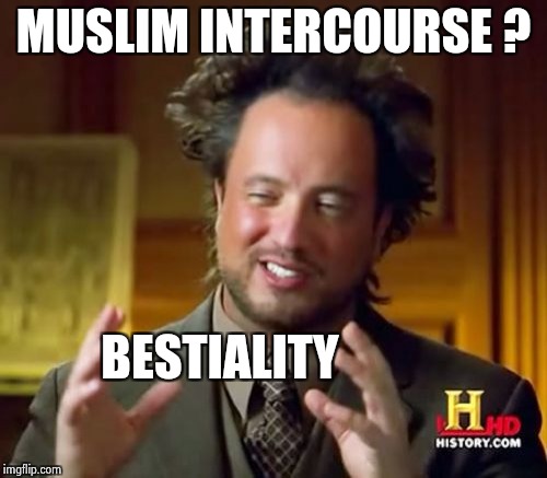 Ancient Aliens Meme | MUSLIM INTERCOURSE ? BESTIALITY | image tagged in memes,ancient aliens | made w/ Imgflip meme maker