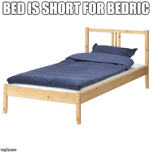BED IS SHORT FOR BEDRIC | image tagged in bed bedric | made w/ Imgflip meme maker