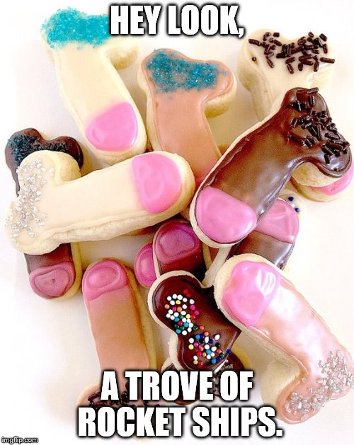 Cookies | HEY LOOK, A TROVE OF ROCKET SHIPS. | image tagged in cookies | made w/ Imgflip meme maker