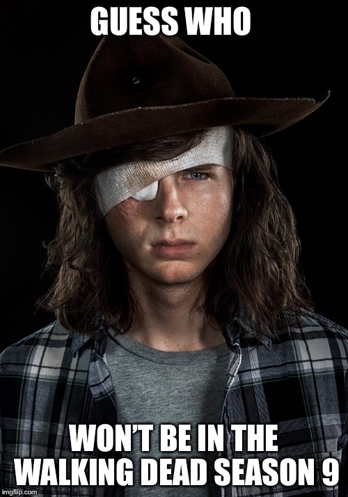 GUESS WHO; WON’T BE IN THE WALKING DEAD SEASON 9 | image tagged in carl,the walking dead,rick and carl,funny,memes | made w/ Imgflip meme maker