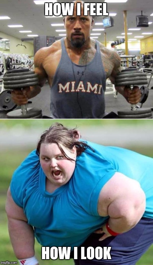 Me Exercising | HOW I FEEL; HOW I LOOK | image tagged in exercise,the rock | made w/ Imgflip meme maker