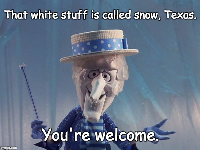 Winter's Coming | That white stuff is called snow, Texas. You're welcome. | image tagged in winter's coming | made w/ Imgflip meme maker