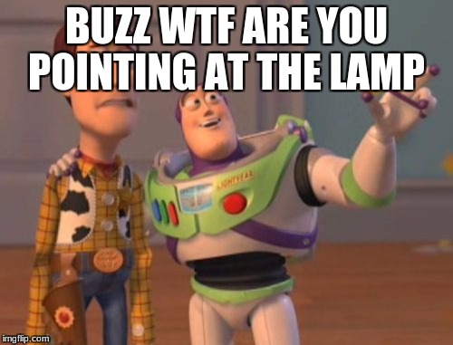 X, X Everywhere | BUZZ WTF ARE YOU POINTING AT THE LAMP | image tagged in memes,x x everywhere | made w/ Imgflip meme maker