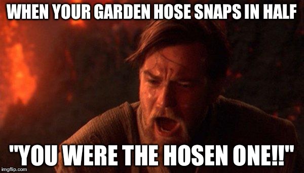 You Were The Chosen One (Star Wars) | WHEN YOUR GARDEN HOSE SNAPS IN HALF; "YOU WERE THE HOSEN ONE!!" | image tagged in memes,you were the chosen one star wars | made w/ Imgflip meme maker