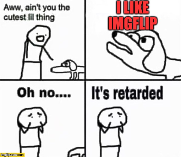 Oh no it's retarded! | I LIKE IMGFLIP | image tagged in oh no it's retarded | made w/ Imgflip meme maker