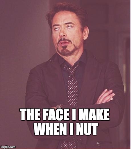 Face You Make Robert Downey Jr Meme | THE FACE I MAKE WHEN I NUT | image tagged in memes,face you make robert downey jr | made w/ Imgflip meme maker