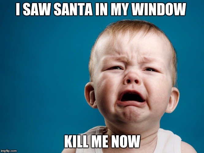 I SAW SANTA IN MY WINDOW; KILL ME NOW | image tagged in ah a wittle baby | made w/ Imgflip meme maker