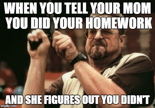Am I The Only One Around Here Meme | WHEN YOU TELL YOUR MOM YOU DID YOUR HOMEWORK; AND SHE FIGURES OUT YOU DIDN'T | image tagged in memes,am i the only one around here | made w/ Imgflip meme maker