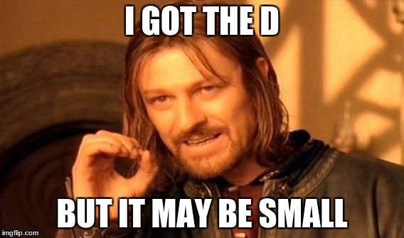 One Does Not Simply Meme | I GOT THE D; BUT IT MAY BE SMALL | image tagged in memes,one does not simply | made w/ Imgflip meme maker