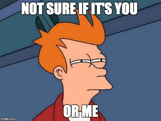 Futurama Fry Meme | NOT SURE IF IT'S YOU; OR ME | image tagged in memes,futurama fry | made w/ Imgflip meme maker