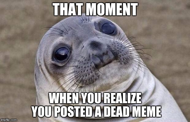 Awkward Moment Sealion Meme | THAT MOMENT WHEN YOU REALIZE YOU POSTED A DEAD MEME | image tagged in memes,awkward moment sealion | made w/ Imgflip meme maker