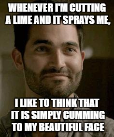 when life gives you limes... | WHENEVER I'M CUTTING A LIME AND IT SPRAYS ME, I LIKE TO THINK THAT IT IS SIMPLY CUMMING TO MY BEAUTIFUL FACE | image tagged in inner beauty | made w/ Imgflip meme maker