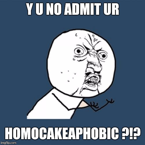 Y U No Meme | Y U NO ADMIT UR HOMOCAKEAPHOBIC ?!? | image tagged in memes,y u no | made w/ Imgflip meme maker