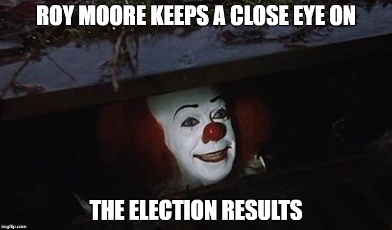 ROY MOORE KEEPS A CLOSE EYE ON; THE ELECTION RESULTS | image tagged in roy moore | made w/ Imgflip meme maker