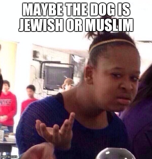 Black Girl Wat Meme | MAYBE THE DOG IS JEWISH OR MUSLIM | image tagged in memes,black girl wat | made w/ Imgflip meme maker