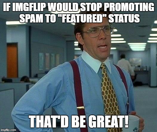 That Would Be Great Meme | IF IMGFLIP WOULD STOP PROMOTING SPAM TO "FEATURED" STATUS THAT'D BE GREAT! | image tagged in memes,that would be great | made w/ Imgflip meme maker