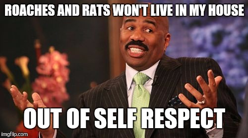 ROACHES AND RATS WON'T LIVE IN MY HOUSE OUT OF SELF RESPECT | image tagged in memes,steve harvey | made w/ Imgflip meme maker