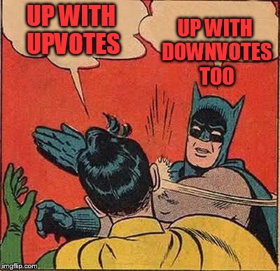 Batman Slapping Robin Meme | UP WITH UPVOTES UP WITH DOWNVOTES TOO | image tagged in memes,batman slapping robin | made w/ Imgflip meme maker