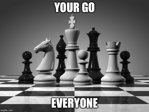 chess pieces | YOUR GO; EVERYONE | image tagged in chess pieces | made w/ Imgflip meme maker