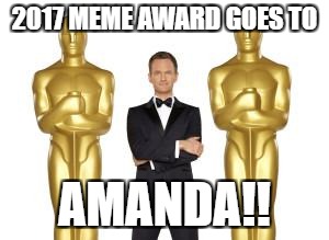 Oscars | 2017 MEME AWARD GOES TO; AMANDA!! | image tagged in oscars | made w/ Imgflip meme maker