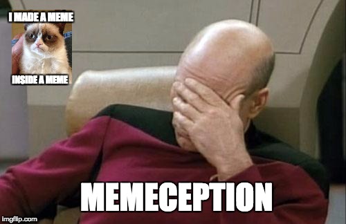 Do you expect me to add a good title that has to do with this meme? | I MADE A MEME; INSIDE A MEME; MEMECEPTION | image tagged in memes,captain picard facepalm | made w/ Imgflip meme maker