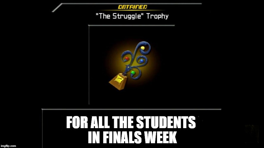 the struggle trophy - KH2 | FOR ALL THE STUDENTS IN FINALS WEEK | image tagged in kingdom hearts,finals,exams,funny memes | made w/ Imgflip meme maker